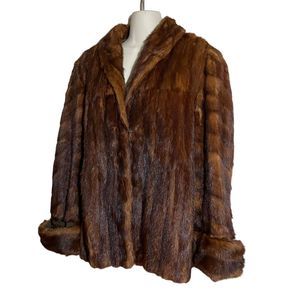 Womens Vintage Brown Genuine Fur A. Woronoff Short Swing Coat S/M